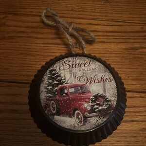 Old Pick-up Truck On A Small Pie Tin Christmas Ornament Hanging Decoration
